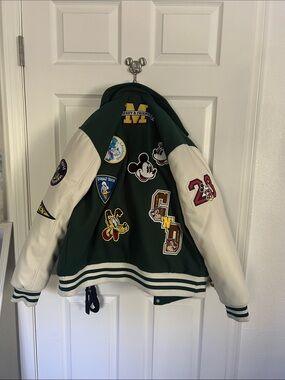 Disney Classic Varsity Jacket | Green & Cream || 12 Mickey Patches
